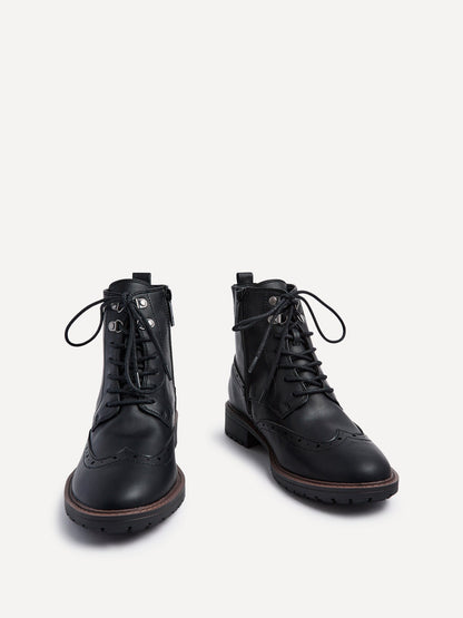 Kinsley Wide Fit Black Lace-Up Military Boots