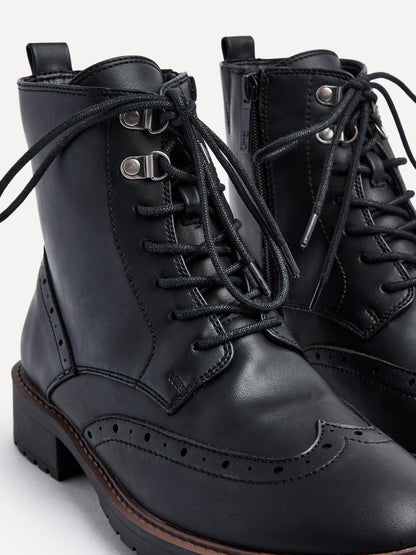 Kinsley Wide Fit Black Lace-Up Military Boots