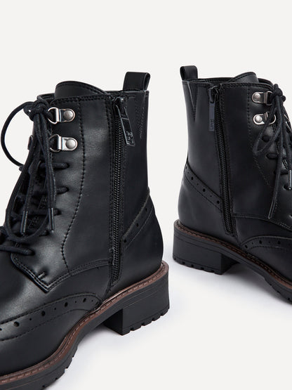 Kinsley Wide Fit Black Lace-Up Military Boots