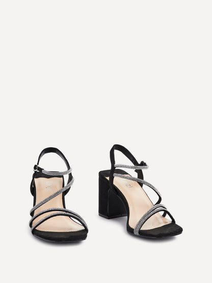 Kira Black Diamante Block Heels