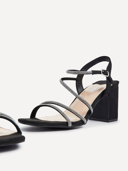 Kira Black Diamante Block Heels