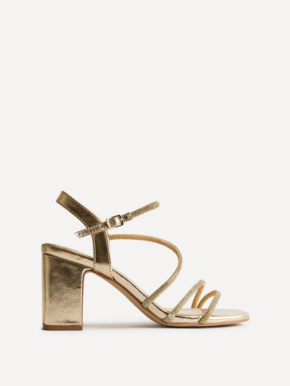 Kira Gold Diamante Block Heels