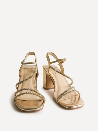 Kira Gold Diamante Block Heels