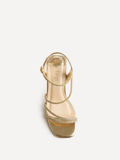 Kira Gold Diamante Block Heels