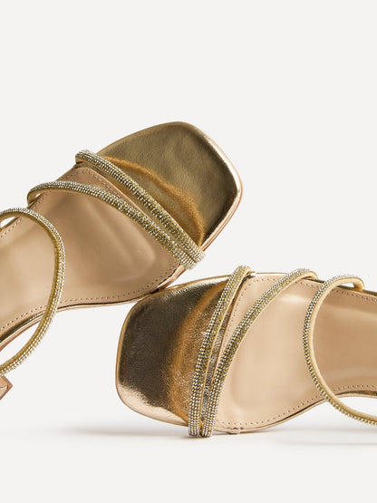 Kira Gold Diamante Block Heels