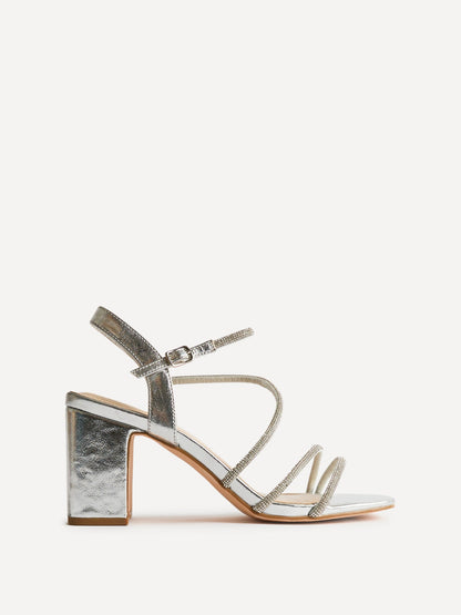 Kira Silver Diamante Block Heels