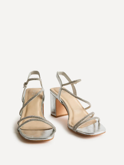 Kira Silver Diamante Block Heels