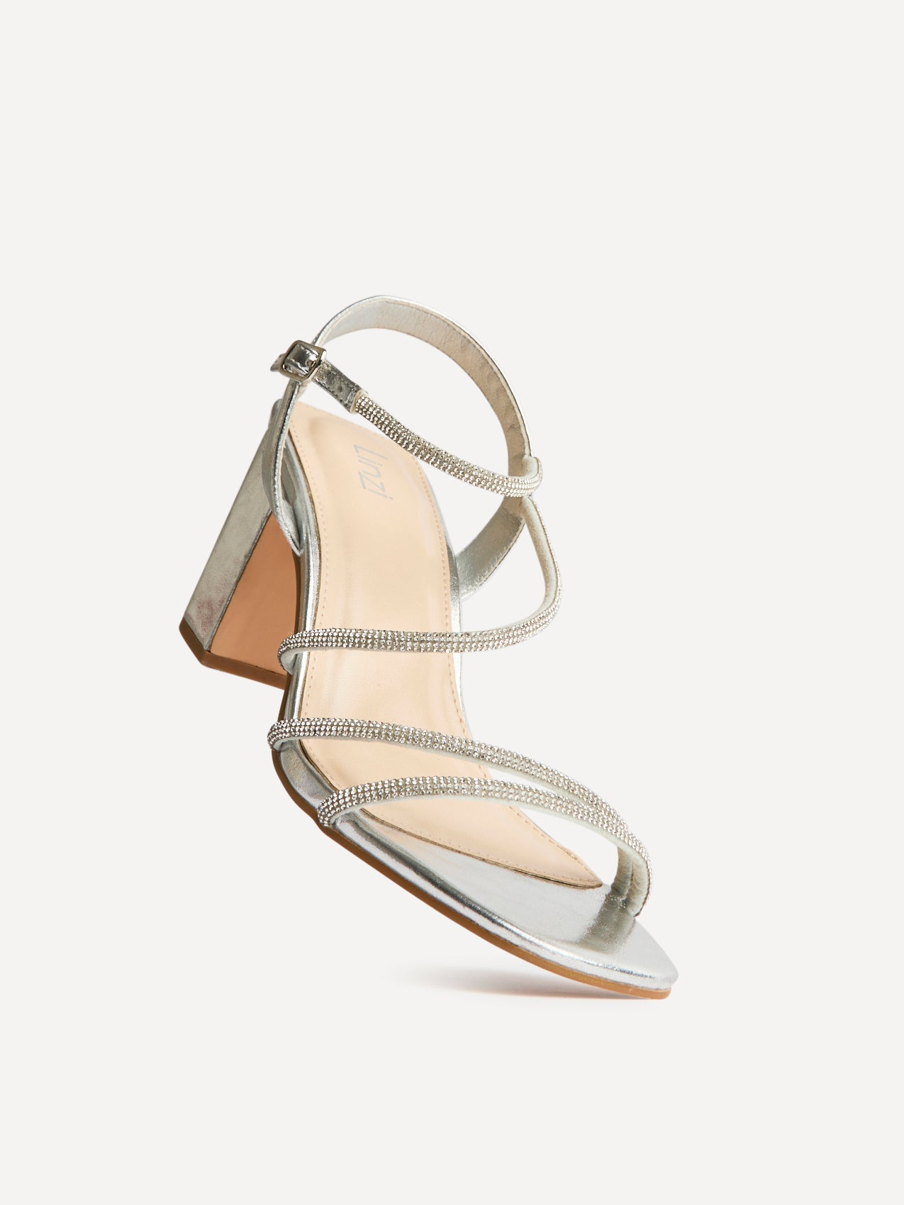 Kira Silver Diamante Block Heels