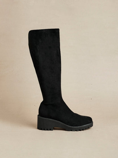Kortina Black Wedged Long Boots
