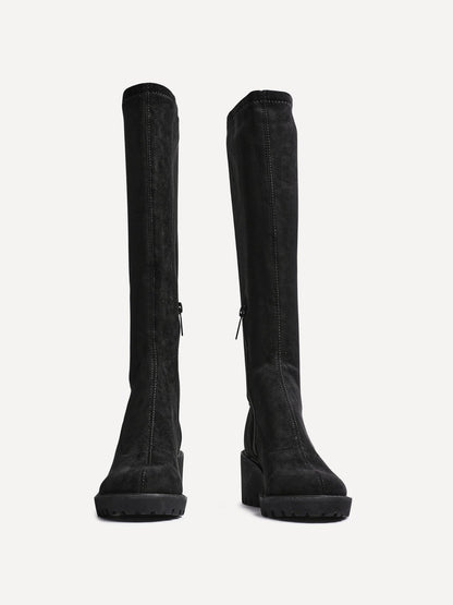 Kortina Black Wedged Long Boots