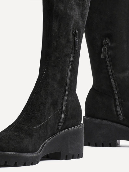 Kortina Black Wedged Long Boots