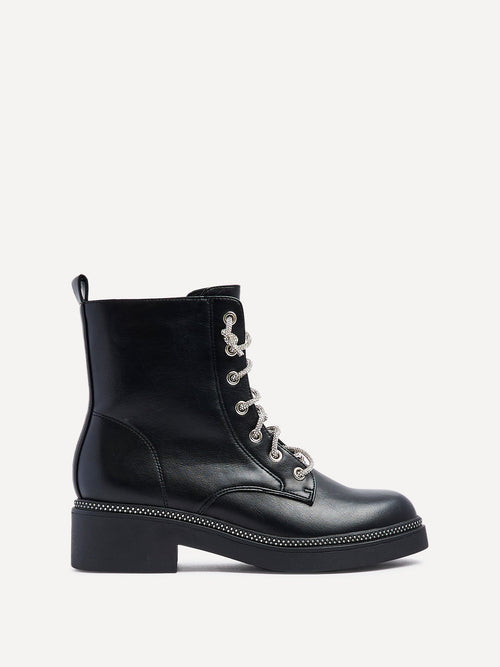 Lacey Black Laced Military Boots