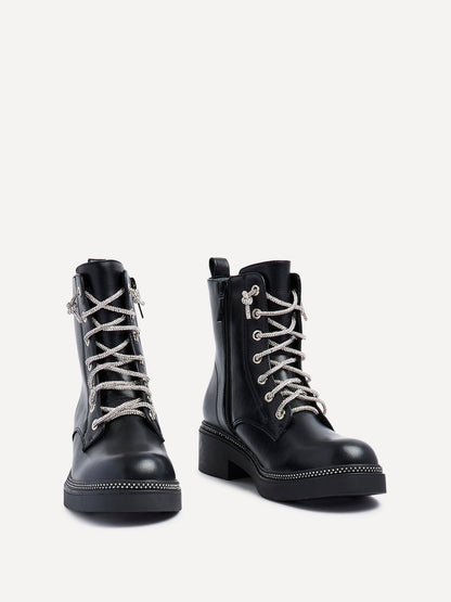 Lacey Black Laced Military Boots