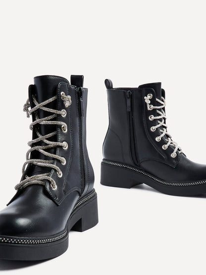Lacey Black Laced Military Boots