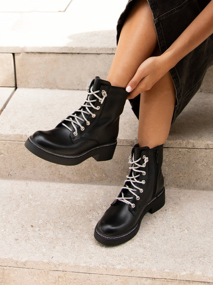 Lacey Black Laced Military Boots