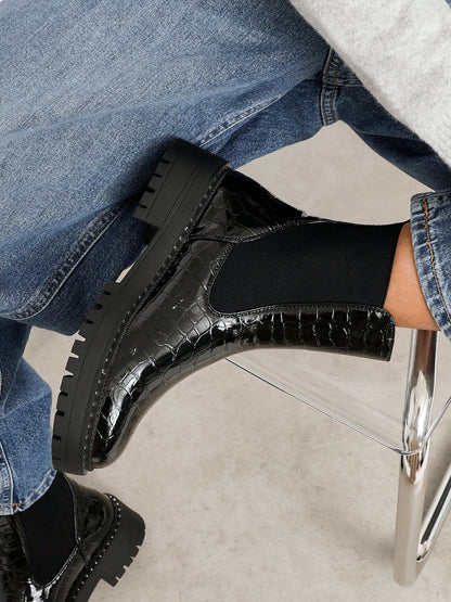 Landon Black Croc Patent Ankle Boots