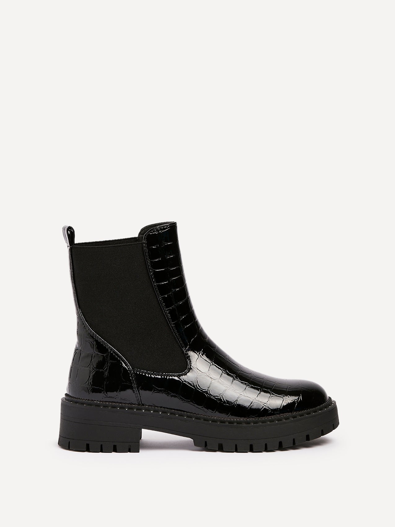 Landon Black Croc Patent Ankle Boots