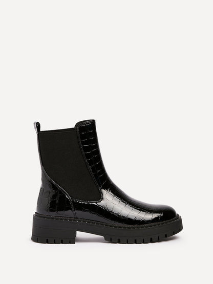 Landon Black Croc Patent Ankle Boots
