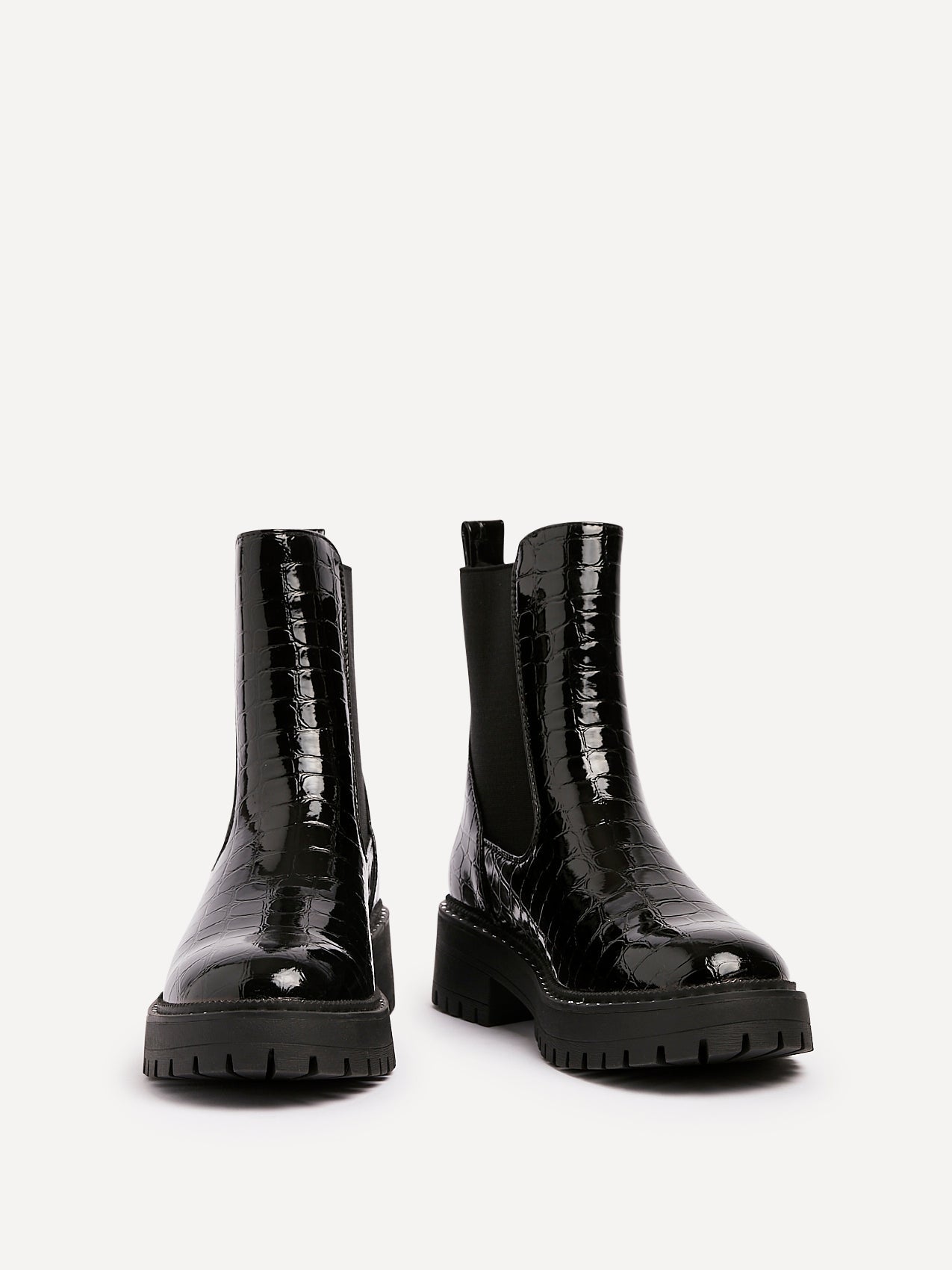 Landon Black Croc Patent Ankle Boots