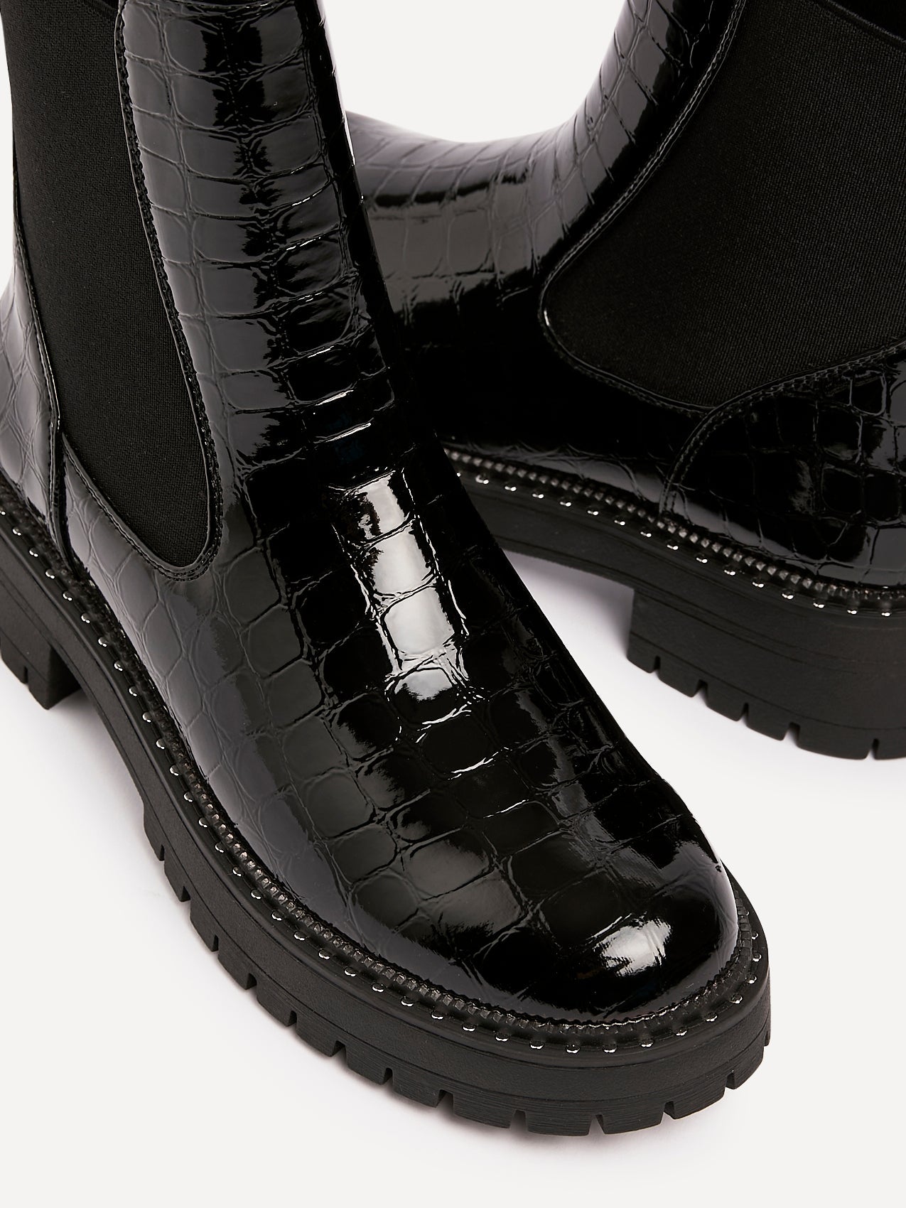 Landon Black Croc Patent Ankle Boots