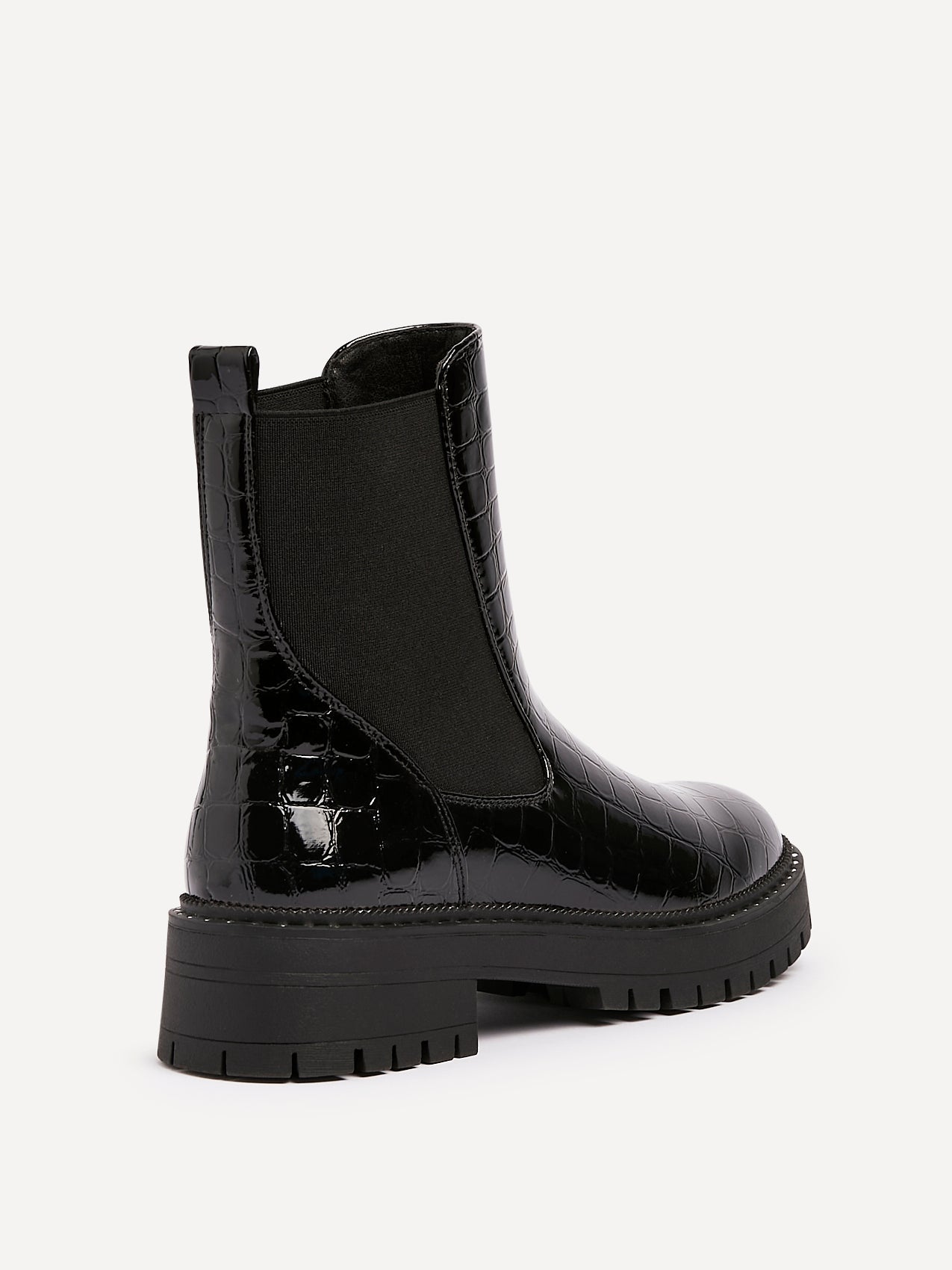 Landon Black Croc Patent Ankle Boots
