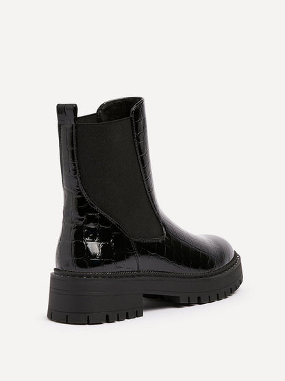 Landon Black Croc Patent Ankle Boots