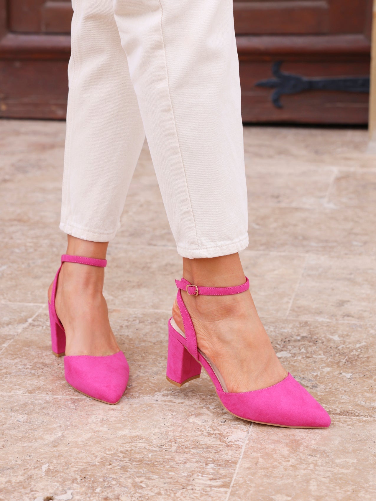 Larsa Wide Fit Pink Faux Suede Court Heels