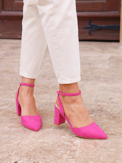 Larsa Wide Fit Pink Faux Suede Court Heels