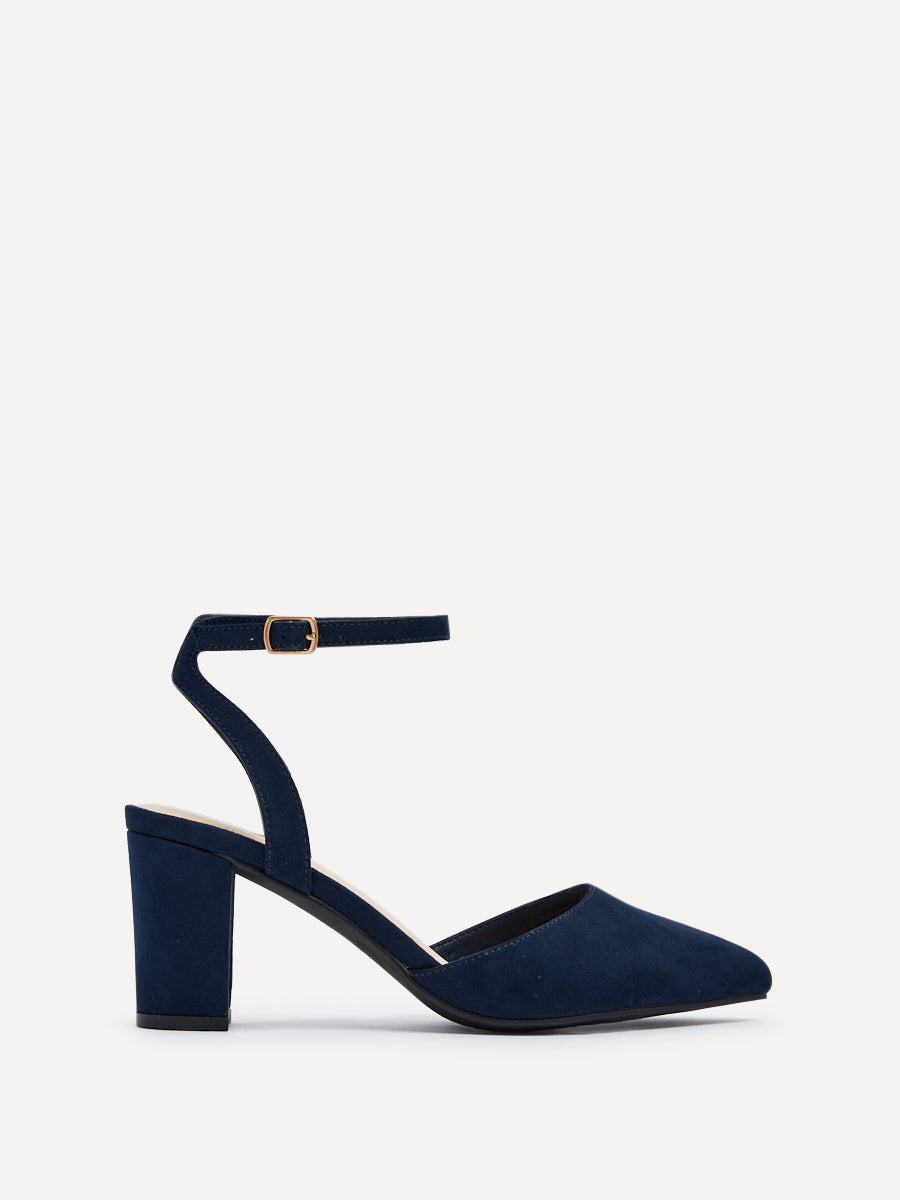 Larsa Wide Fit Navy Faux Suede Court Heels