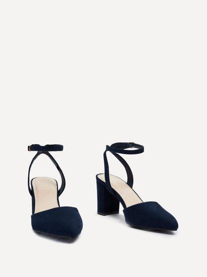 Larsa Wide Fit Navy Faux Suede Court Heels