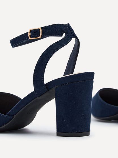 Larsa Wide Fit Navy Faux Suede Court Heels