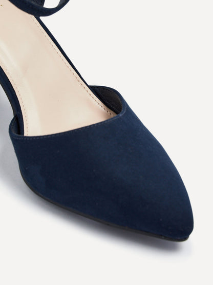 Larsa Wide Fit Navy Faux Suede Court Heels