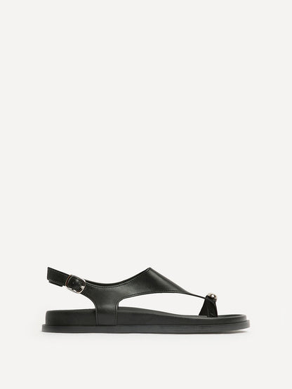 Latch Black Toe Ring Flat Sandals