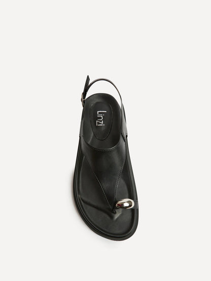 Latch Black Toe Ring Flat Sandals