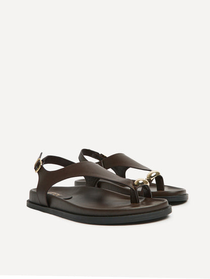 Latch Brown Toe Ring Flat Sandals