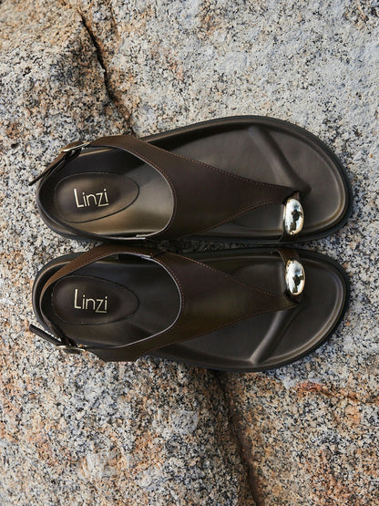 Latch Brown Toe Ring Flat Sandals