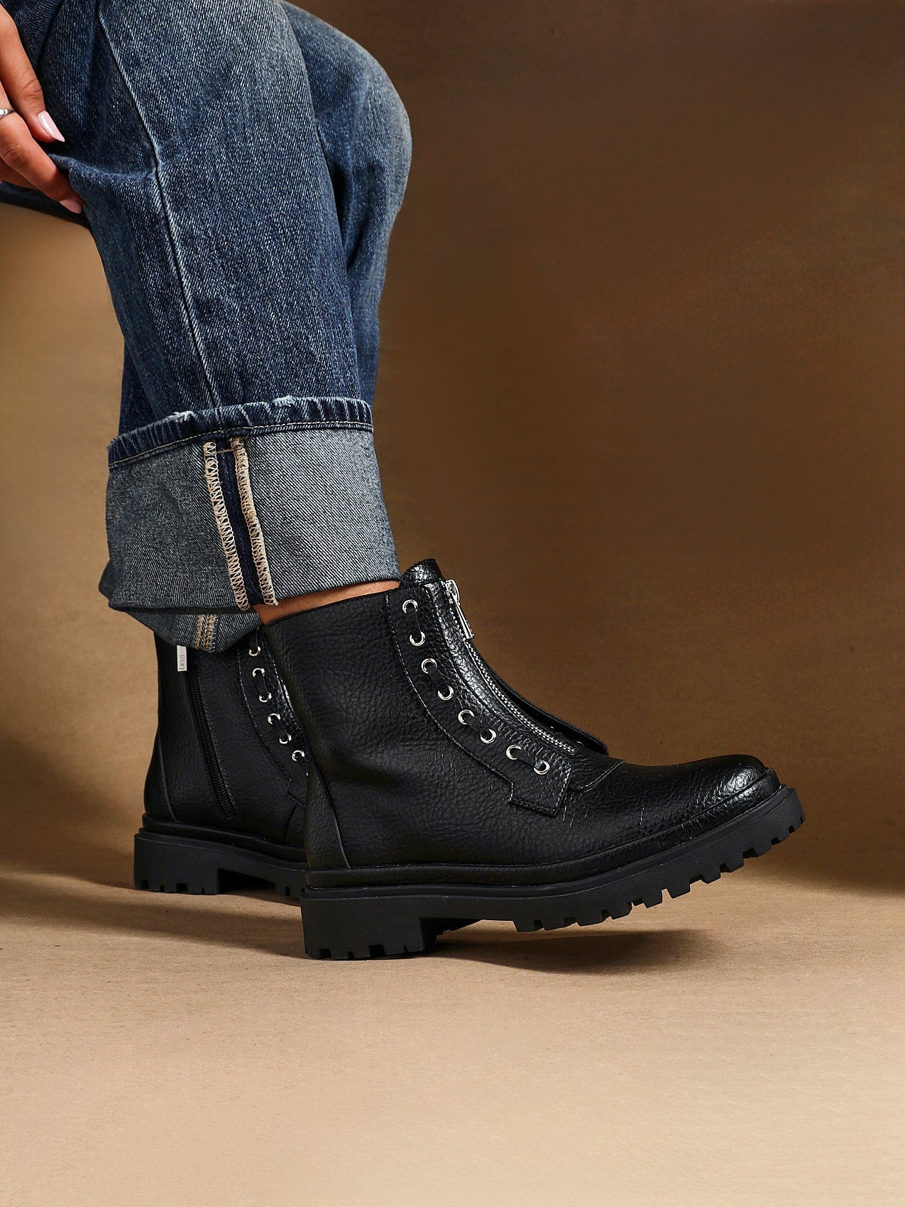 Launch Black Zip-Up Military Boots