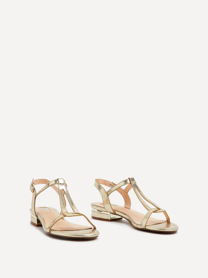Lavish Gold T-Bar Low Block Heeled Sandals