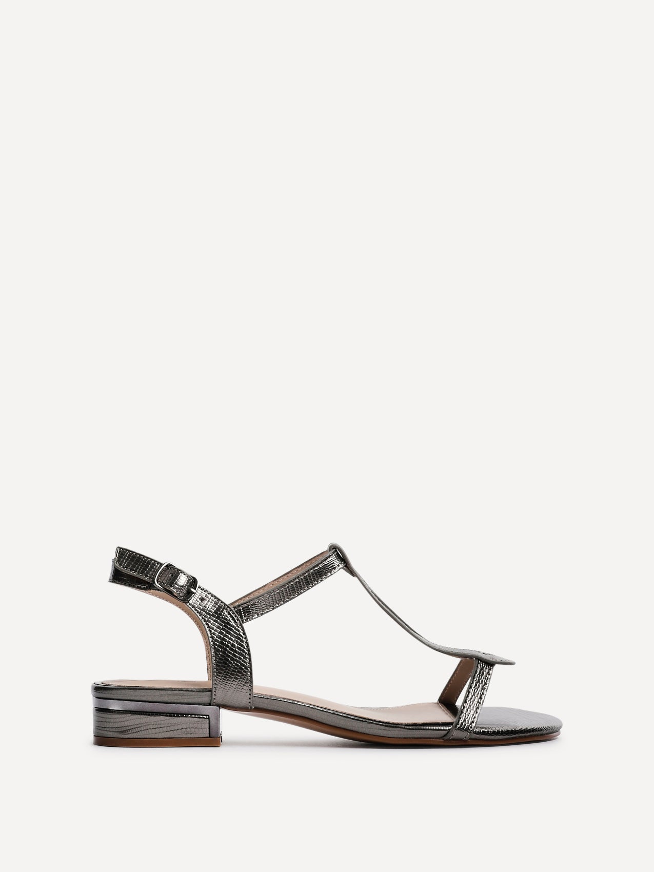 Lavish Pewter T-Bar Low Block Heeled Sandals