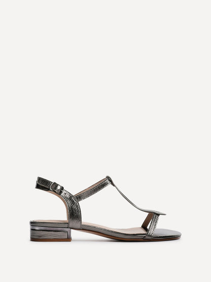 Lavish Pewter T-Bar Low Block Heeled Sandals
