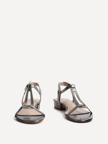 Lavish Pewter T-Bar Low Block Heeled Sandals