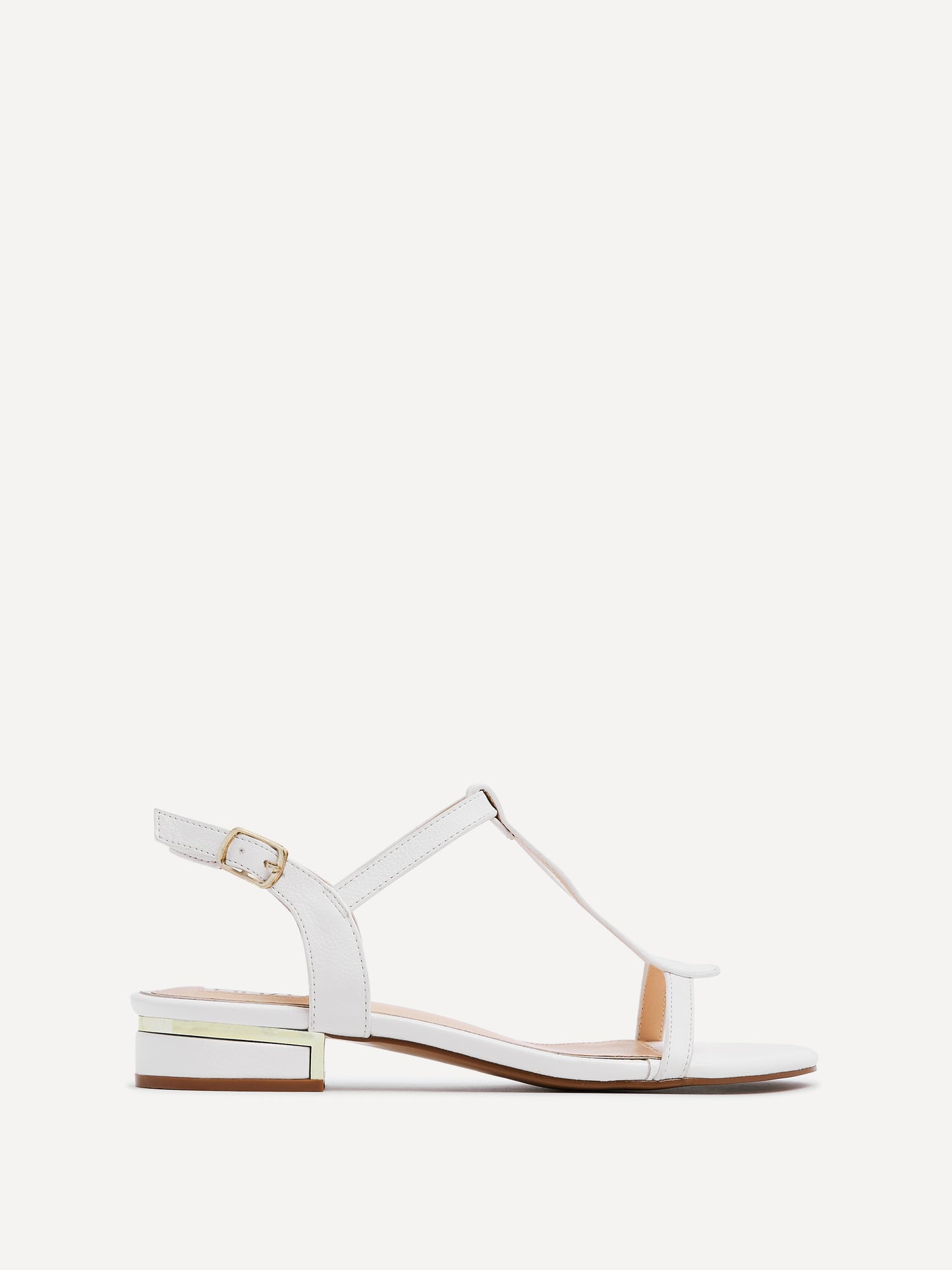 Lavish White T-Bar Low Block Heeled Sandals