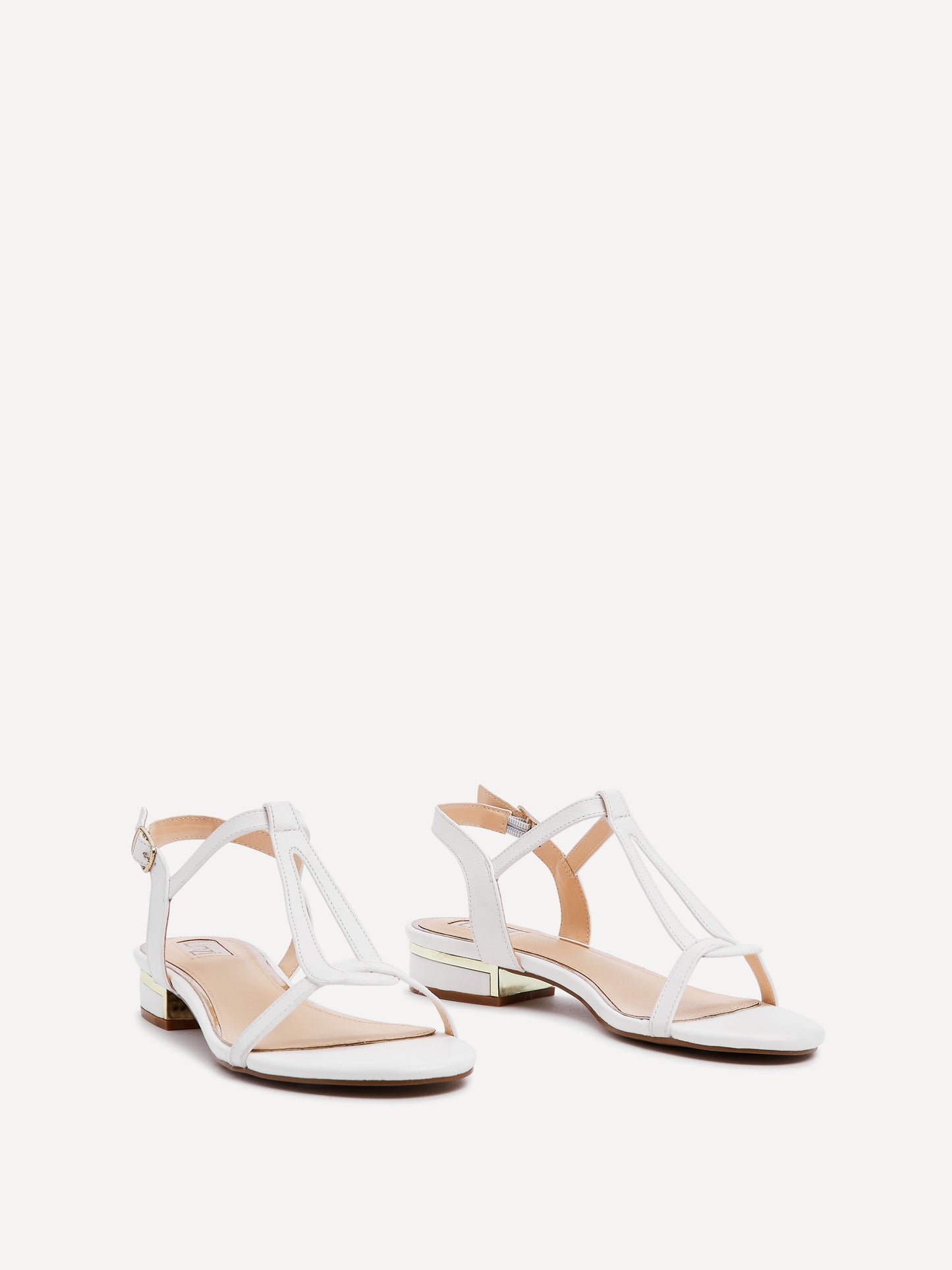 Lavish White T-Bar Low Block Heeled Sandals
