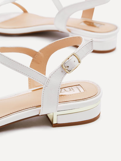 Lavish White T-Bar Low Block Heeled Sandals
