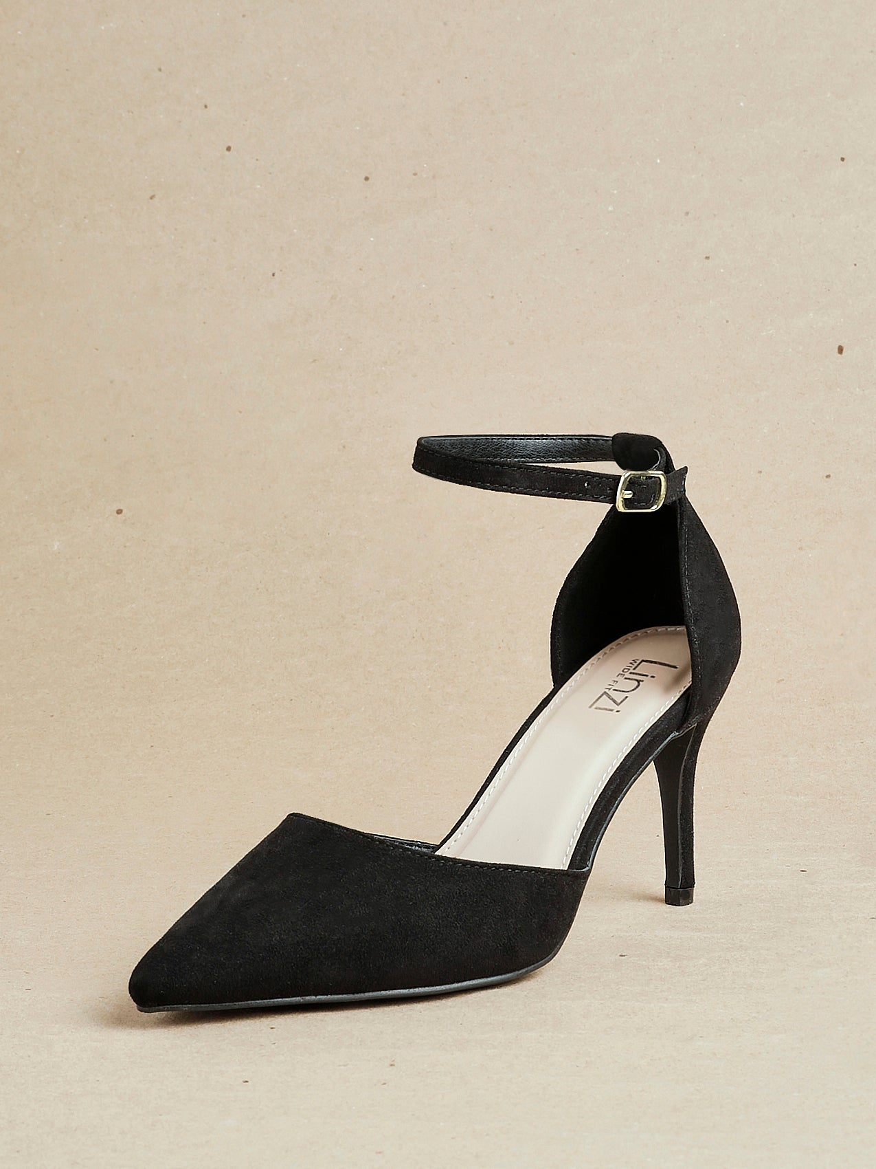 Lavora Wide Fit Black Faux Suede Court Heels