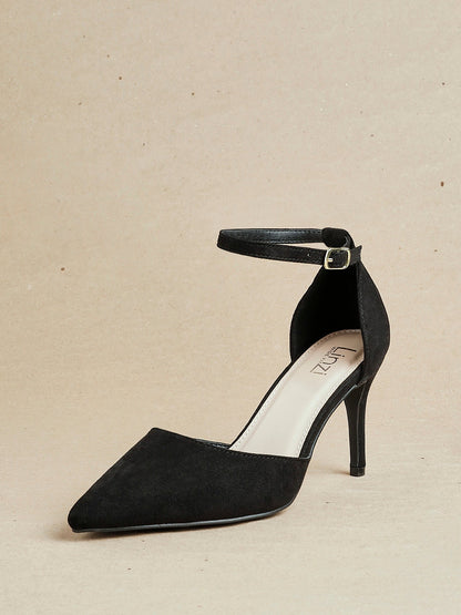 Lavora Wide Fit Black Faux Suede Court Heels