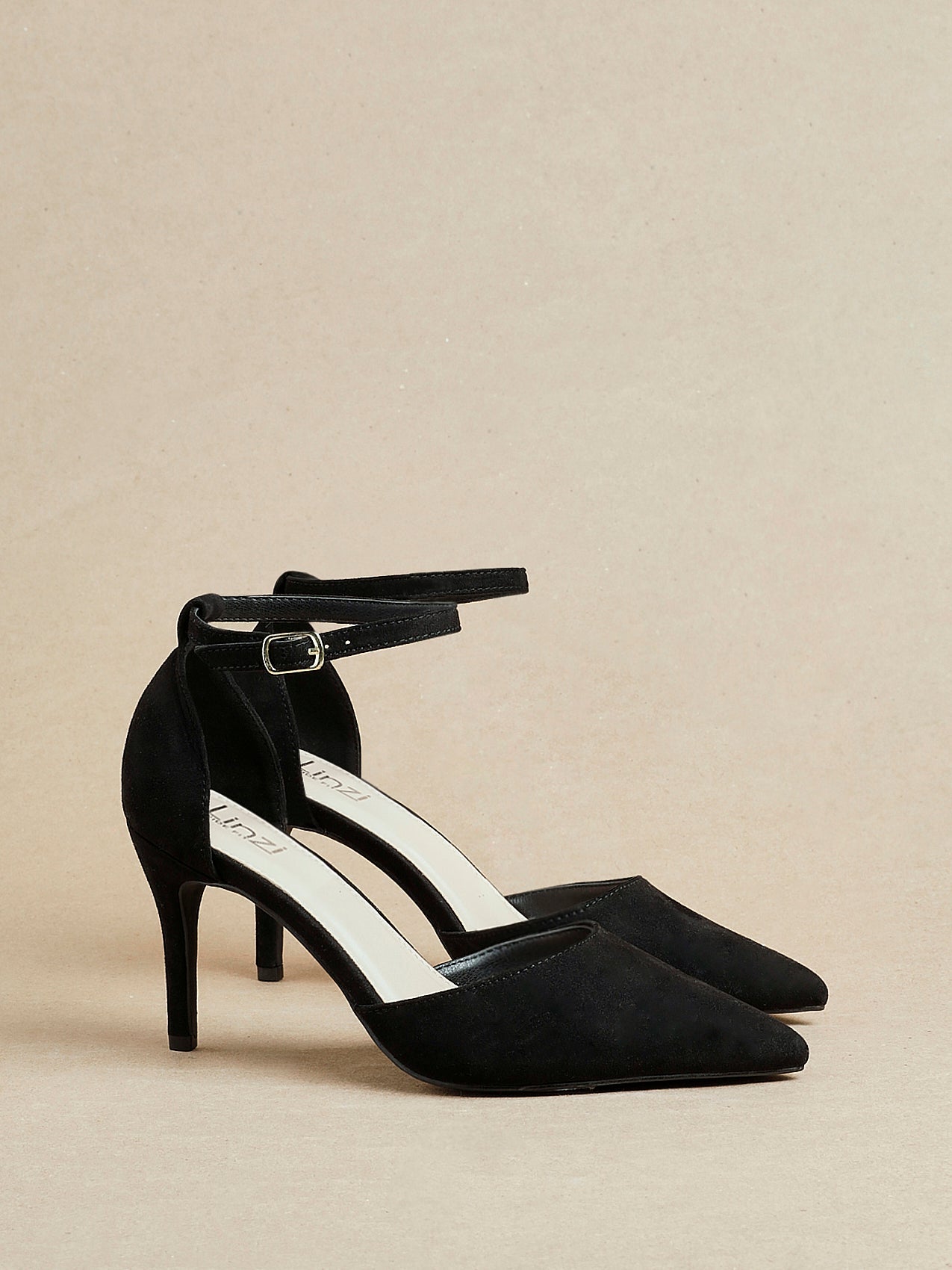 Lavora Wide Fit Black Faux Suede Court Heels