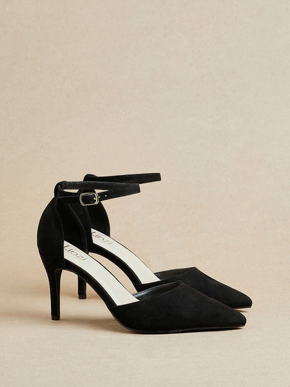 Lavora Wide Fit Black Faux Suede Court Heels
