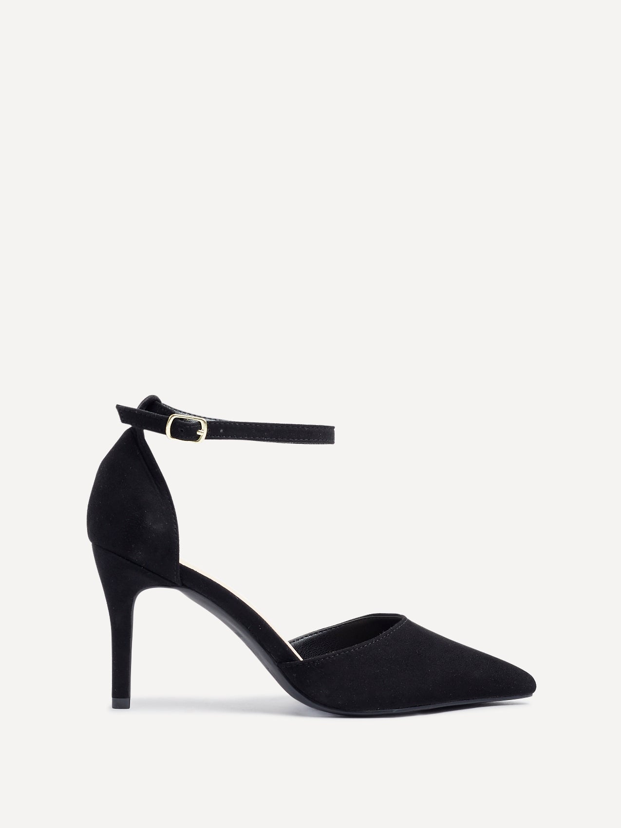Lavora Wide Fit Black Faux Suede Court Heels