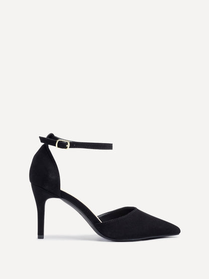 Lavora Wide Fit Black Faux Suede Court Heels